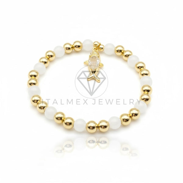 Pulsera de Lujo - 106854 - Pulsera Pez CZ Clara con Perlitas - Oro Laminado 18K