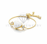 Pulsera de Lujo - 106856 - Pulsera Ajustable Corazon Blanco y CZ Clara- Oro Laminado 18K