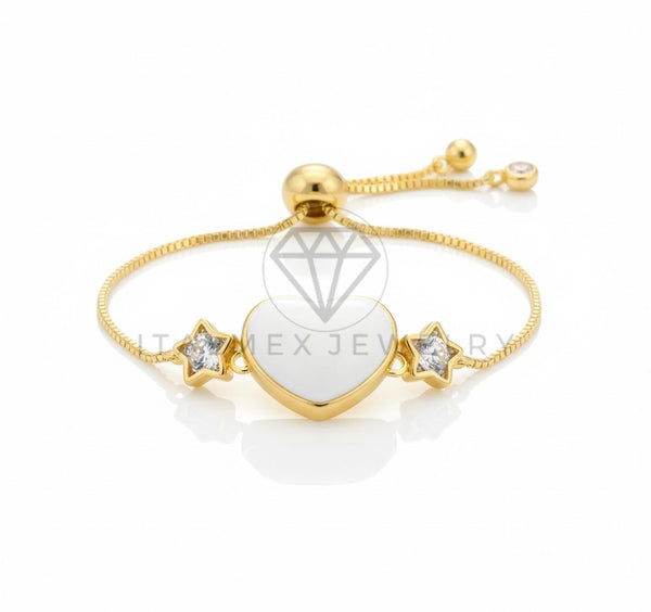 Pulsera de Lujo - 106856 - Pulsera Ajustable Corazon Blanco y CZ Clara- Oro Laminado 18K