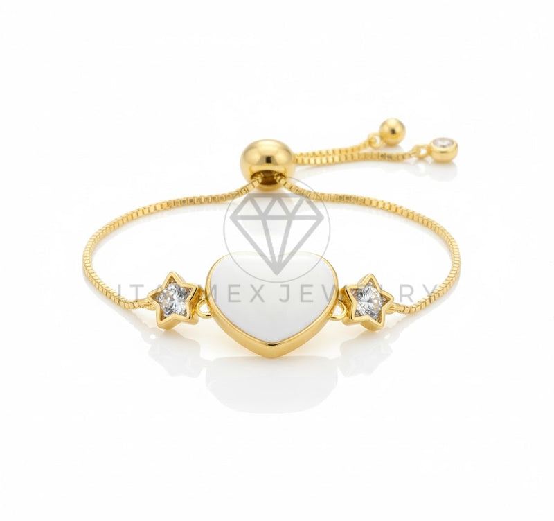 Pulsera de Lujo - 106856 - Pulsera Ajustable Corazon Blanco y CZ Clara- Oro Laminado 18K