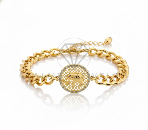 Pulsera de Lujo - 106858 - Pulsera Ajustable Elefante CZ Clara - Oro Laminado 18K