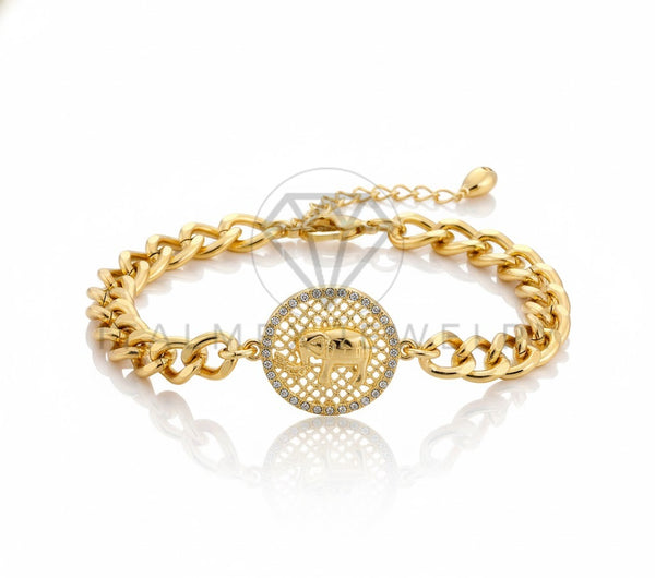Pulsera de Lujo - 106858 - Pulsera Ajustable Elefante CZ Clara - Oro Laminado 18K