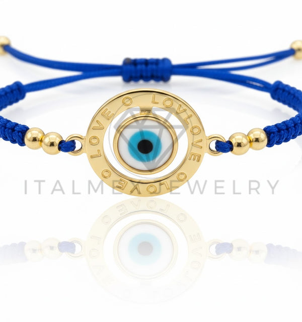 Pulsera de Lujo - 106859 - Pulsera Ajustable Azul Ojo Turco "Love" - Oro Laminado 18K