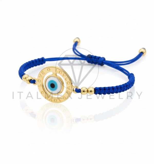 Pulsera de Lujo - 106859 - Pulsera Ajustable Azul Ojo Turco "Love" - Oro Laminado 18K