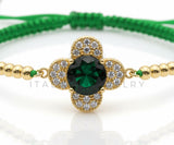Pulsera de Lujo - 106860 - Pulsera Ajustable Verde Diseño Europeo CZ Clara - Oro Laminado 18K