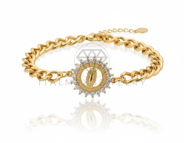Pulsera de Lujo - 106861 - Pulsera Ajustable Virgen de Guadalupe CZ Clara - Oro Laminado 18K