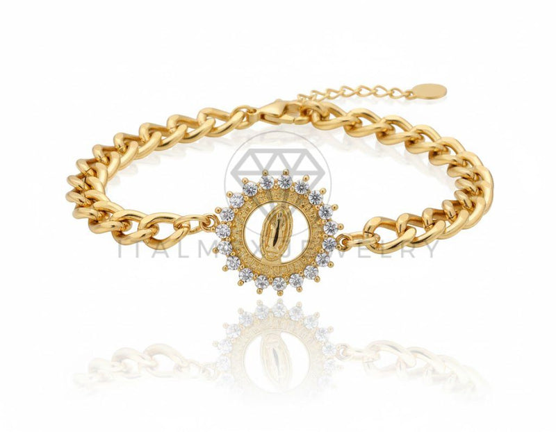 Pulsera de Lujo - 106861 - Pulsera Ajustable Virgen de Guadalupe CZ Clara - Oro Laminado 18K