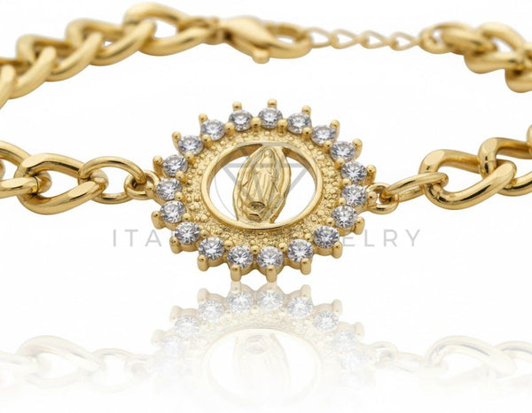Pulsera de Lujo - 106861 - Pulsera Ajustable Virgen de Guadalupe CZ Clara - Oro Laminado 18K