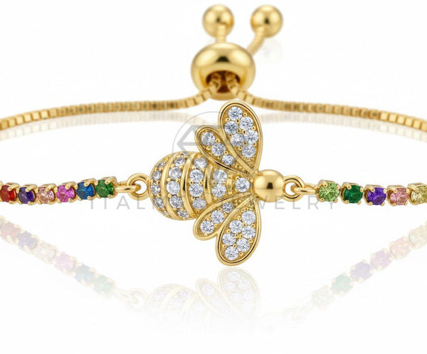 Pulsera de Lujo - 106862 - Pulsera Ajustable Abeja CZ Colores - Oro Laminado 18K