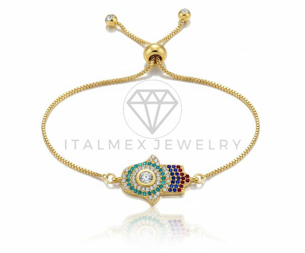 Pulsera de Lujo - 106863 - Pulsera Ajustable Hamsa CZ Colores - Oro Laminado 18K