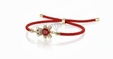 Pulsera de Lujo - 106865 - Pulsera Ajustable Roja con Osito y Piedra Corazon Rojo y CZ Clara- Oro Laminado 18K