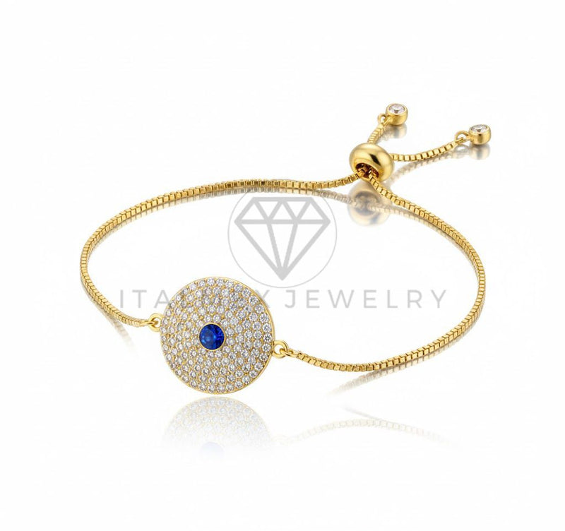 Pulsera de Lujo - 106866 - Pulsera Ajustable CZ Azul y Clara - Oro Laminado 18K