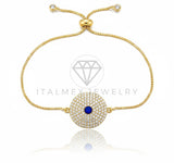 Pulsera de Lujo - 106866 - Pulsera Ajustable CZ Azul y Clara - Oro Laminado 18K