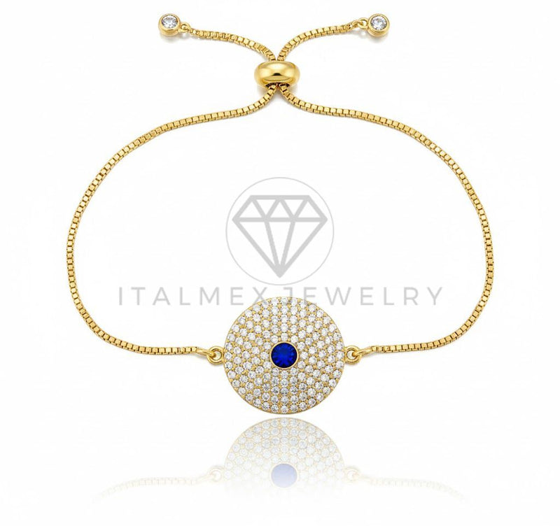 Pulsera de Lujo - 106866 - Pulsera Ajustable CZ Azul y Clara - Oro Laminado 18K