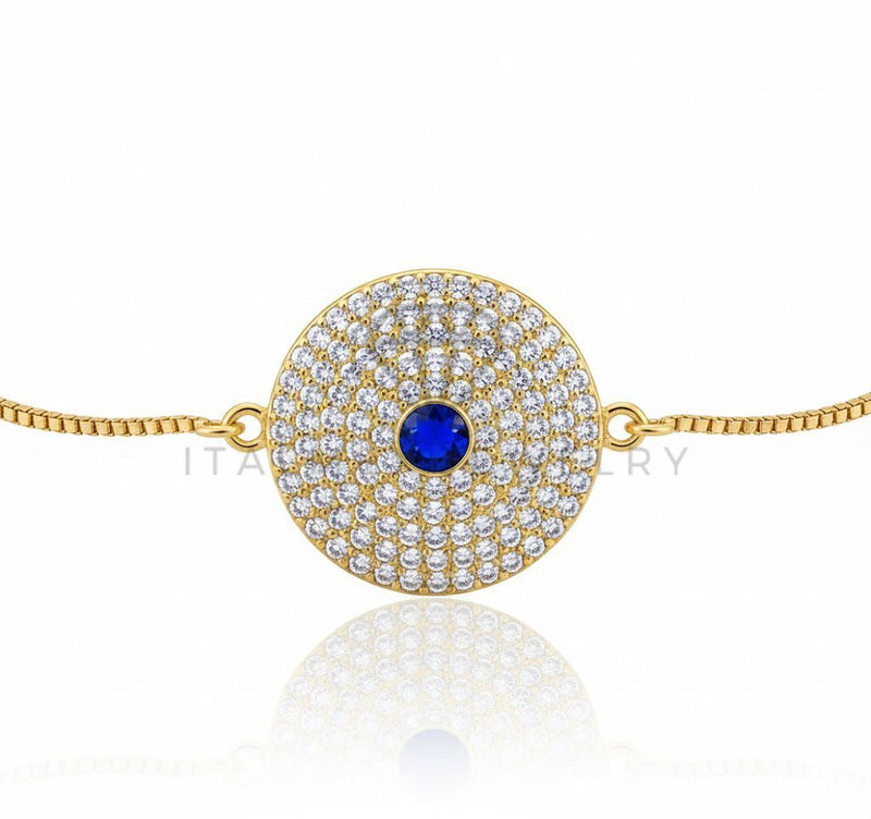 Pulsera de Lujo - 106866 - Pulsera Ajustable CZ Azul y Clara - Oro Laminado 18K