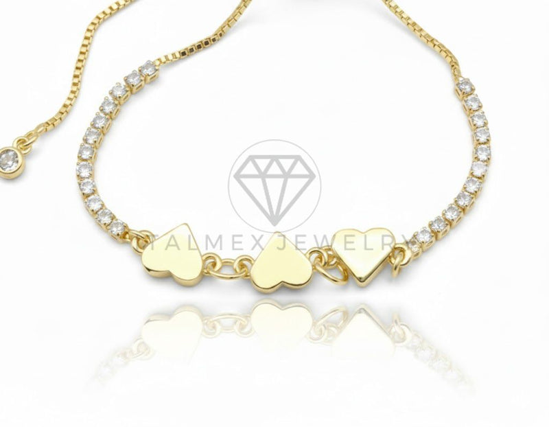 Pulsera de Lujo - 106867 - Pulsera Ajustable Corazones CZ Clara - Oro Laminado 18K