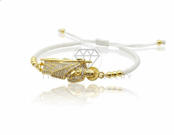 Pulsera de Lujo - 106868 - Pulsera Ajustable Blanca San Judas CZ Clara - Oro Laminado 18K