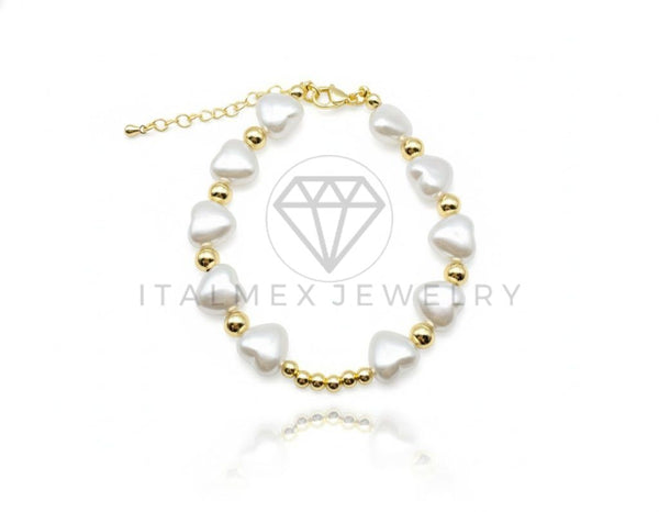 Pulsera de Lujo - 106872 - Pulsera Ajustable Corazon de Perlas - Oro Laminado 18K