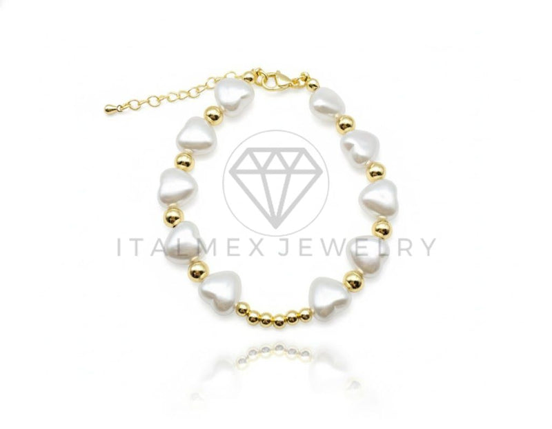Pulsera de Lujo - 106872 - Pulsera Ajustable Corazon de Perlas - Oro Laminado 18K