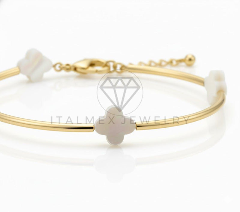 Pulsera de Lujo - 106874 - Pulsera Ajustable Diseño Europeo Blanca- Oro Laminado 18K