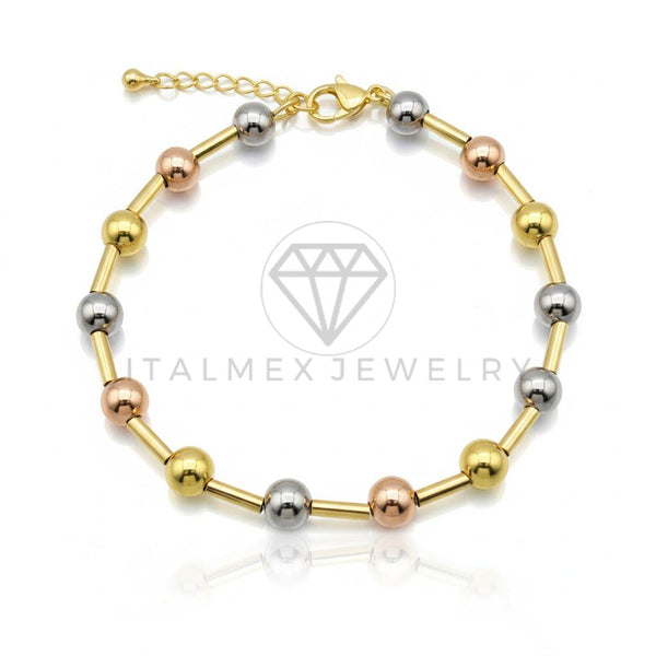 Pulsera de Lujo - 106875 - Pulsera Ajustable con Bolitas Tricolor - Oro Laminado 18K