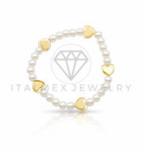 Pulsera de Lujo - 106876 - Pulsera Perlitas con Corazones - Oro Laminado 18K