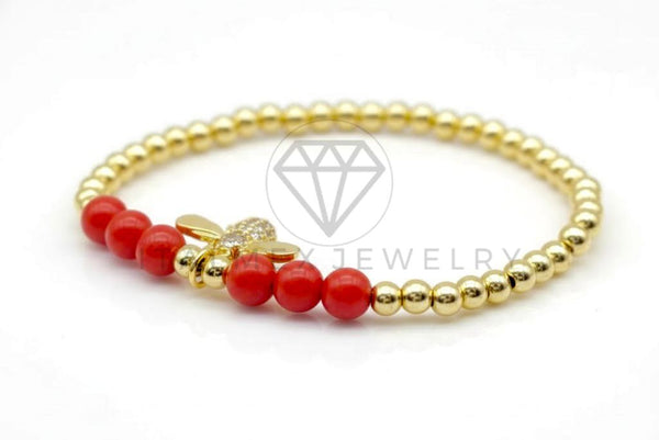 Pulsera de Lujo - 106877 - Pulsera Roja con Abeja CZ Clara - Oro Laminado 18K