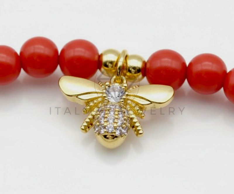 Pulsera de Lujo - 106877 - Pulsera Roja con Abeja CZ Clara - Oro Laminado 18K