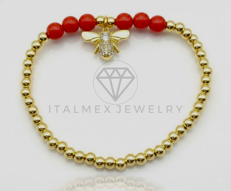 Pulsera de Lujo - 106877 - Pulsera Roja con Abeja CZ Clara - Oro Laminado 18K