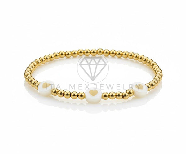 Pulsera de Lujo - 106879 - Pulsera Perlitas con Corazones - Oro Laminado 18K