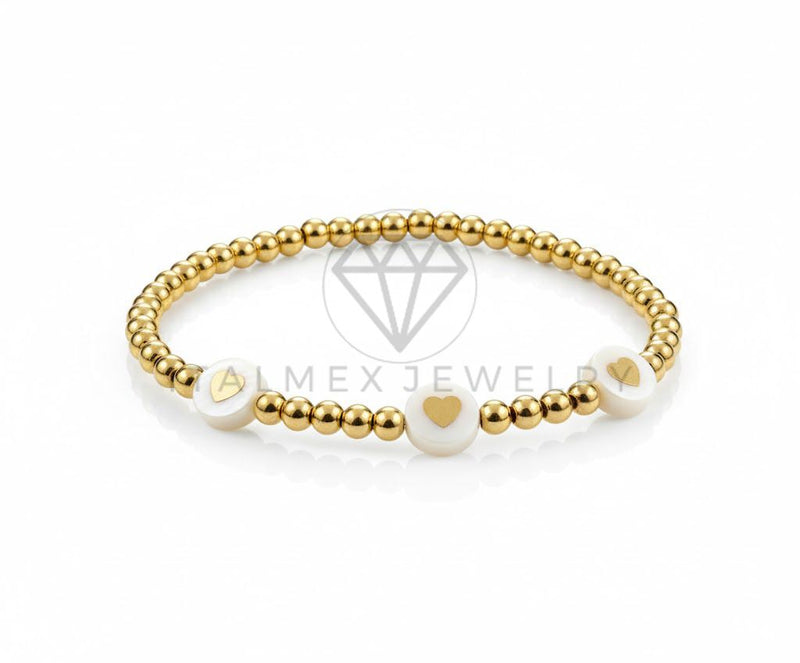 Pulsera de Lujo - 106879 - Pulsera Perlitas con Corazones - Oro Laminado 18K
