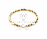 Pulsera de Lujo - 106879 - Pulsera Perlitas con Corazones - Oro Laminado 18K