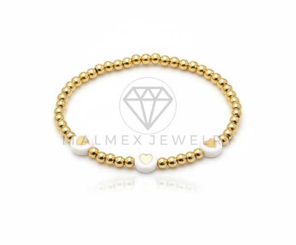 Pulsera de Lujo - 106879 - Pulsera Perlitas con Corazones - Oro Laminado 18K
