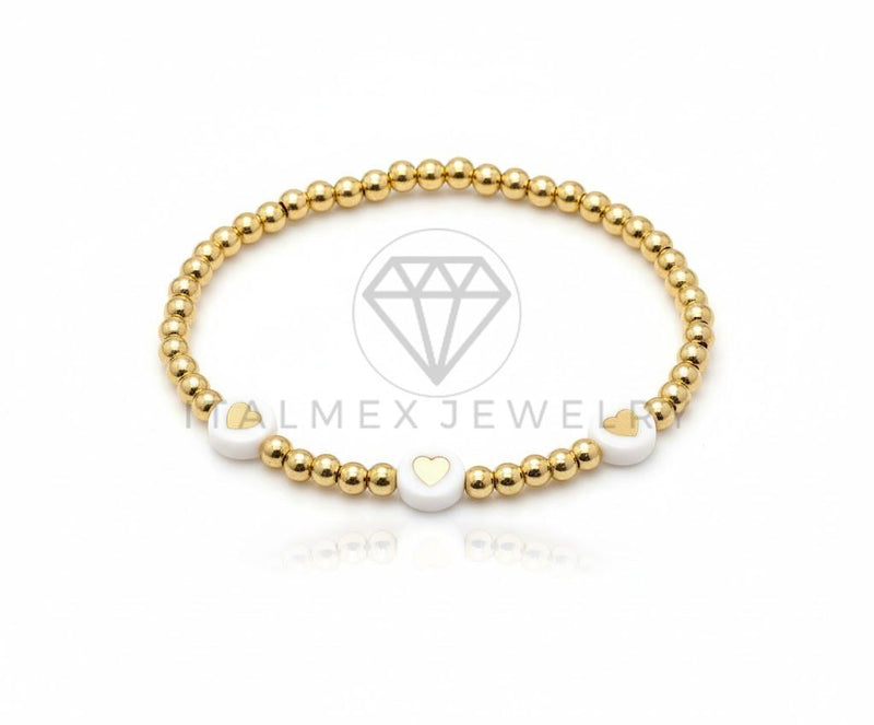 Pulsera de Lujo - 106879 - Pulsera Perlitas con Corazones - Oro Laminado 18K
