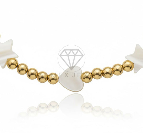 Pulsera de Lujo - 106880 - Pulsera Perlitas de Corazon y Estrellitas - Oro Laminado 18K