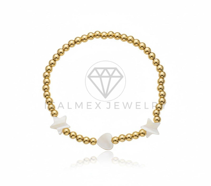 Pulsera de Lujo - 106880 - Pulsera Perlitas de Corazon y Estrellitas - Oro Laminado 18K