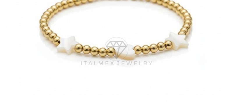 Pulsera de Lujo - 106880 - Pulsera Perlitas de Corazon y Estrellitas - Oro Laminado 18K