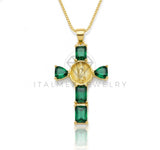 Collar Elegante - 106892 - Collar Cruz Virgen de Guadalupe CZ Verde - Oro Laminado 18K