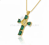 Collar Elegante - 106892 - Collar Cruz Virgen de Guadalupe CZ Verde - Oro Laminado 18K