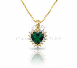 Collar Elegante - 106893 - Collar Corazon CZ Verde y Clara - Oro Laminado 18K