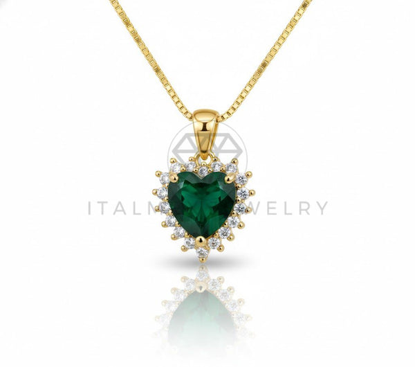 Collar Elegante - 106893 - Collar Corazon CZ Verde y Clara - Oro Laminado 18K