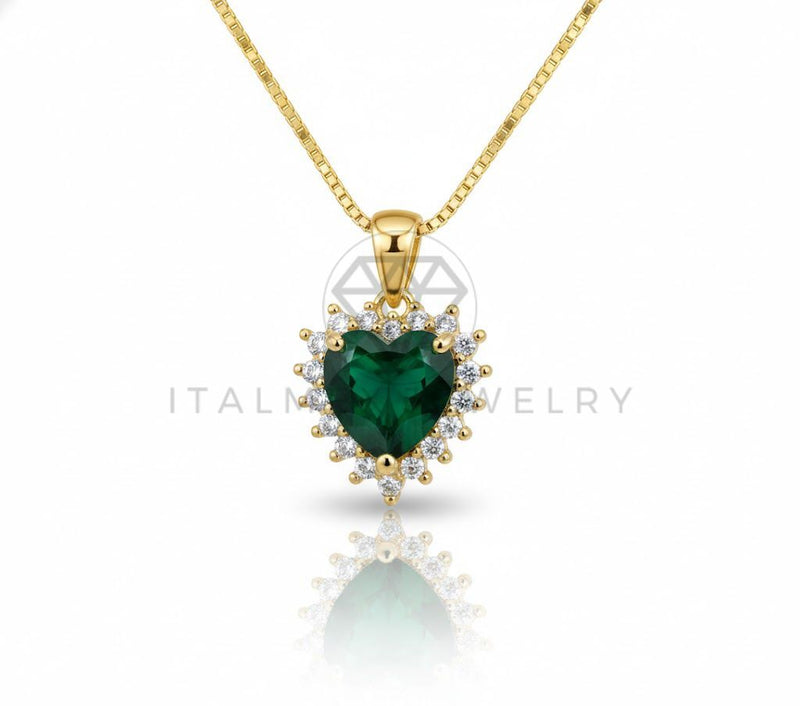 Collar Elegante - 106893 - Collar Corazon CZ Verde y Clara - Oro Laminado 18K