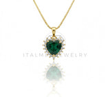 Collar Elegante - 106893 - Collar Corazon CZ Verde y Clara - Oro Laminado 18K