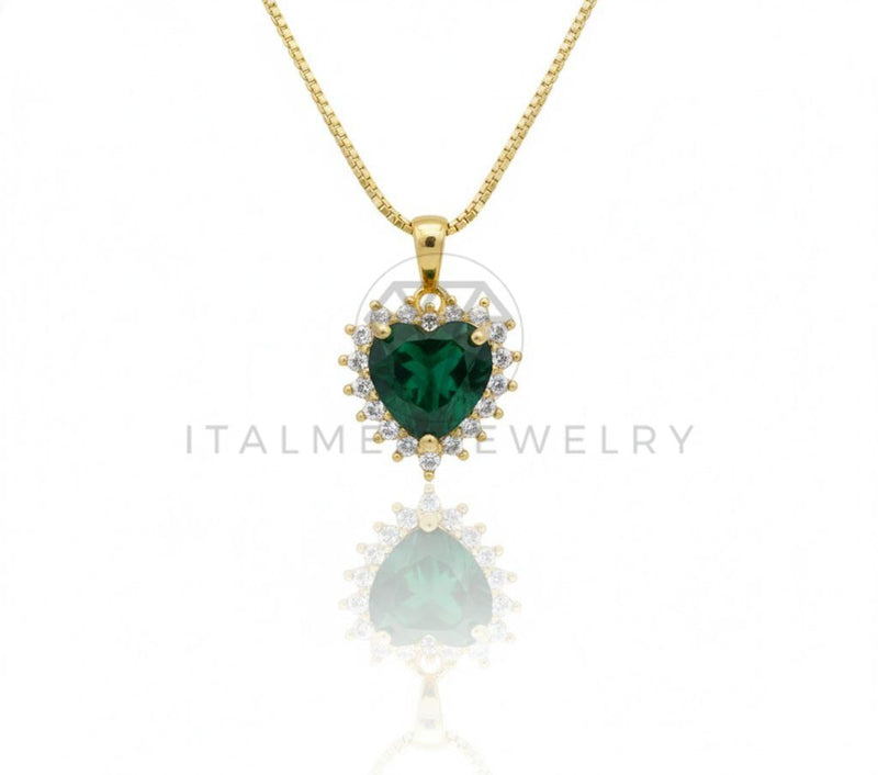 Collar Elegante - 106893 - Collar Corazon CZ Verde y Clara - Oro Laminado 18K