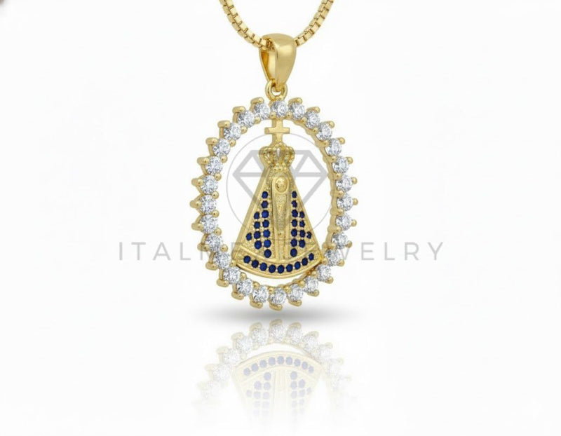 Collar Elegante - 106894 - Collar Virgen CZ Azul y Clara - Oro Laminado 18K