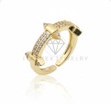 Anillo de Lujo - 106895 - Anillo Ajustable Diseño Europeo CZ Clara - Oro Laminado 18K