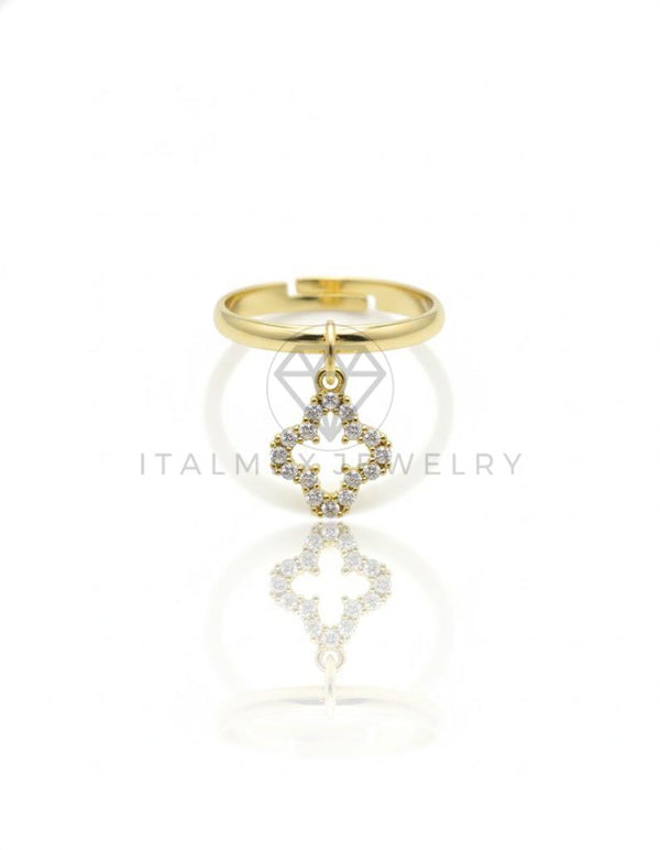 Anillo de Lujo - 106898 - Anillo Ajustable Dije Diseño Europeo CZ Clara - Oro Laminado 18K