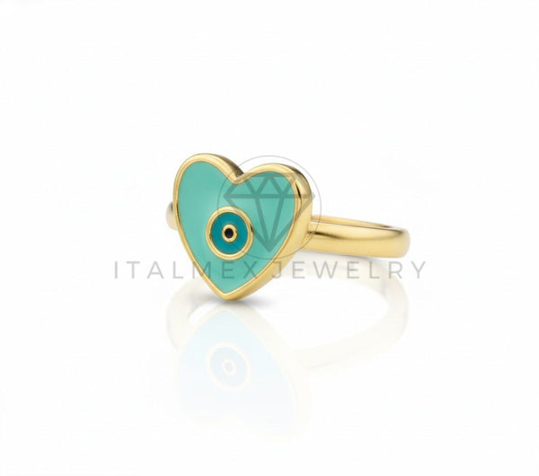 Anillo de Lujo - 106900 - Anillo Ajustable Corazon y Ojo Turco Turquesa- Oro Laminado 18K
