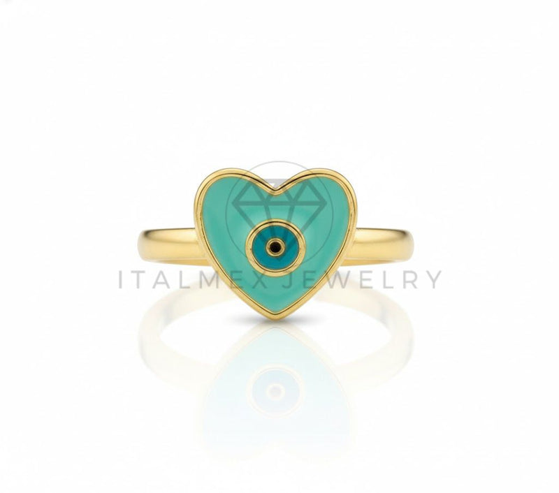 Anillo de Lujo - 106900 - Anillo Ajustable Corazon y Ojo Turco Turquesa- Oro Laminado 18K