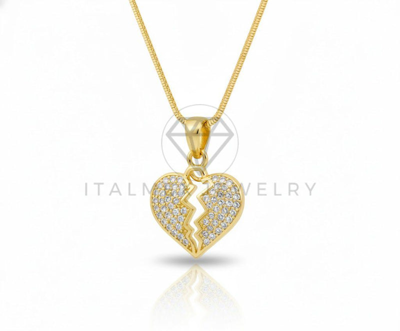 Collar Elegante - 106901 - Collar Corazon Roto CZ Clara - Oro Laminado 18K